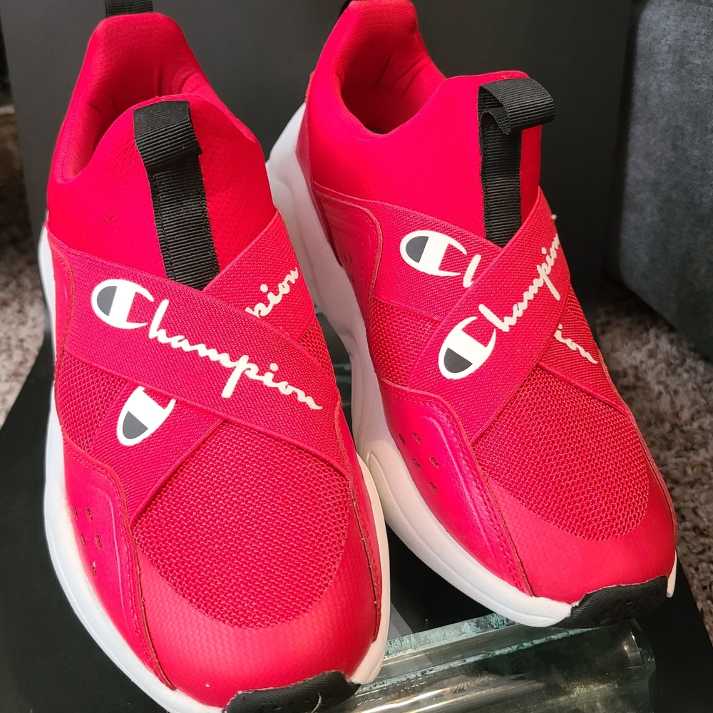 Champion Red and Black Sneakers with Knit Upper